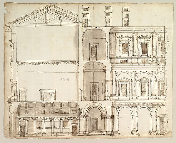 Palazzo Farnese  section  blank  early to mid-16th cent-,  Poster Print Wall Art