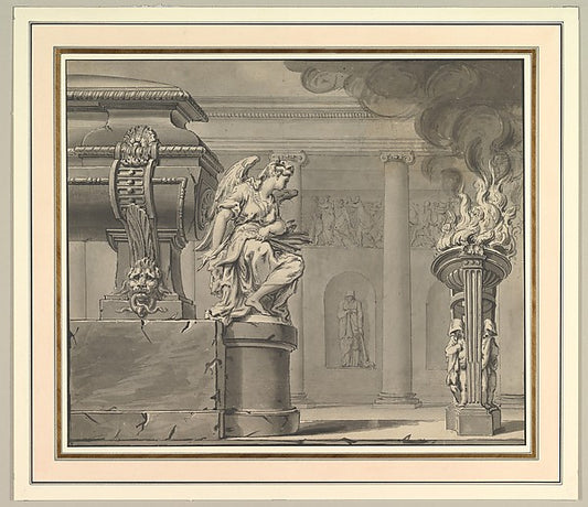 Classical Scene with a Tomb and Flaming Brazier c1700–1710-Gil,16x12"(A3) Poster