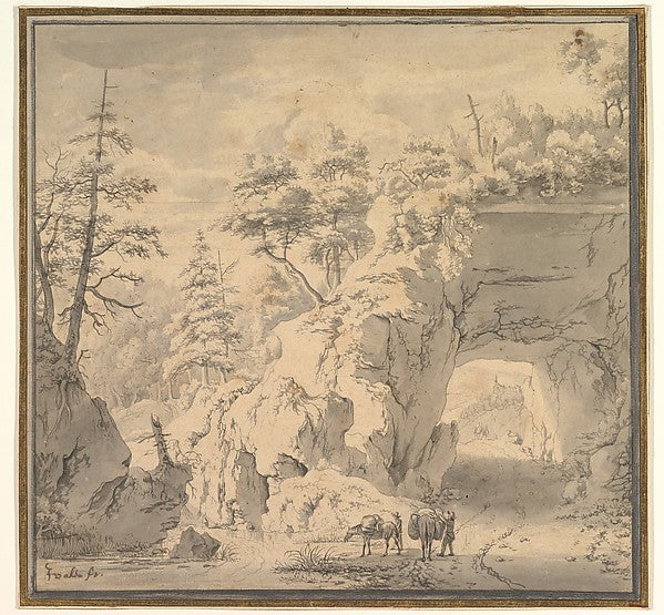A Mountainous Landscape with Travellers on a Road mid-17th cen,16x12"(A3) Poster