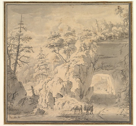 A Mountainous Landscape with Travellers on a Road mid-17th cen,16x12"(A3) Poster