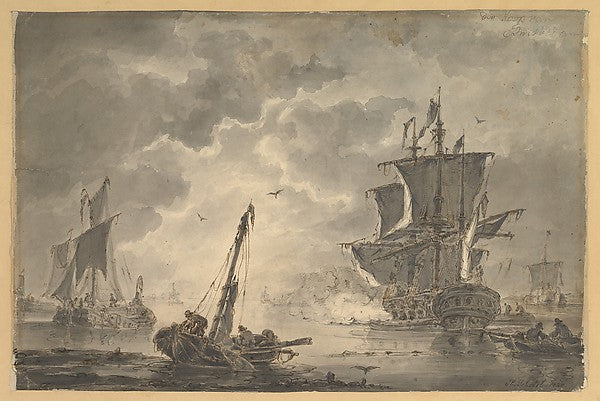 Marine  the Cannon Shot-Johannes Christiaan Schotel,  Poster Print Wall Art