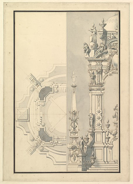 Half Elevation and Half Ground Plan for a Catafalque for an El,  Poster Print Wall Art