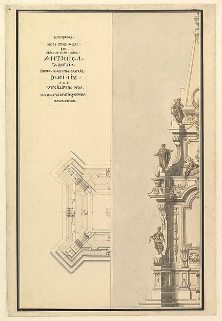 Half Elevation and Half Ground Plan for Catafalque for Antonio,  Poster Print Wall Art