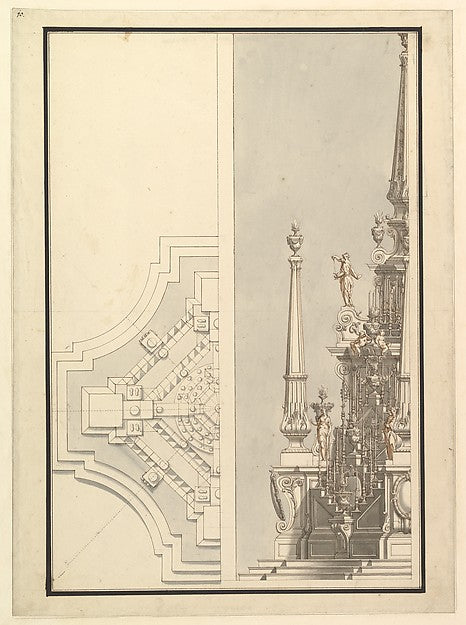 Half Ground Plan  Half elevation for a Catafalque for a Duches,  Poster Print Wall Art