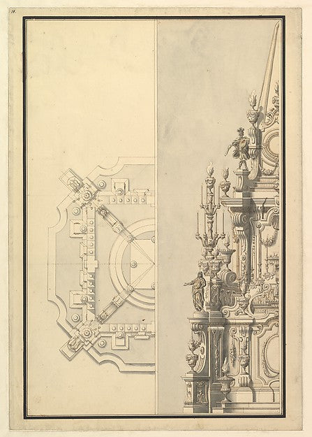 Half Plan and Half Elevation for a Catafalque for Margarita Lo,  Poster Print Wall Art