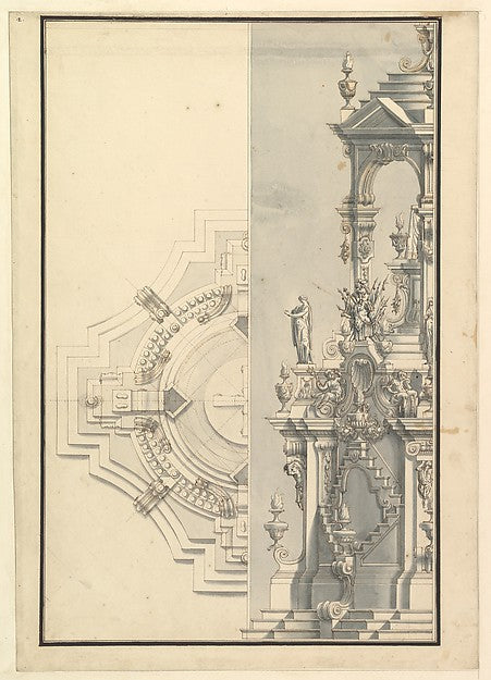 Half Elevation and Half Ground Plan for a Catafalque for a Duk,  Poster Print Wall Art