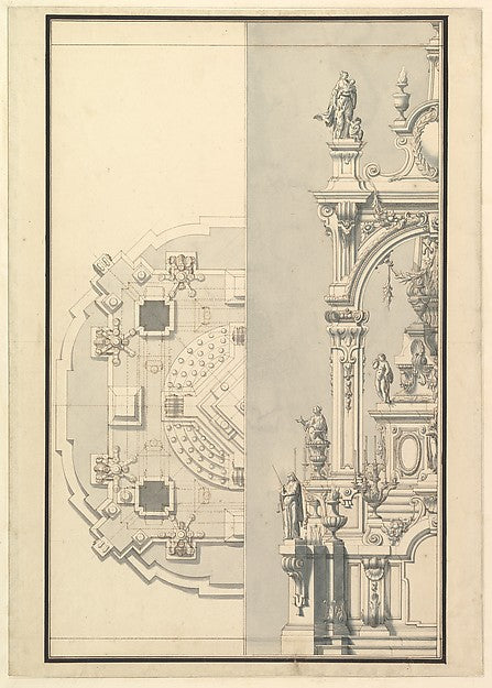 Half Plan and Half Elevation for a Catafalque for an Electress,  Poster Print Wall Art