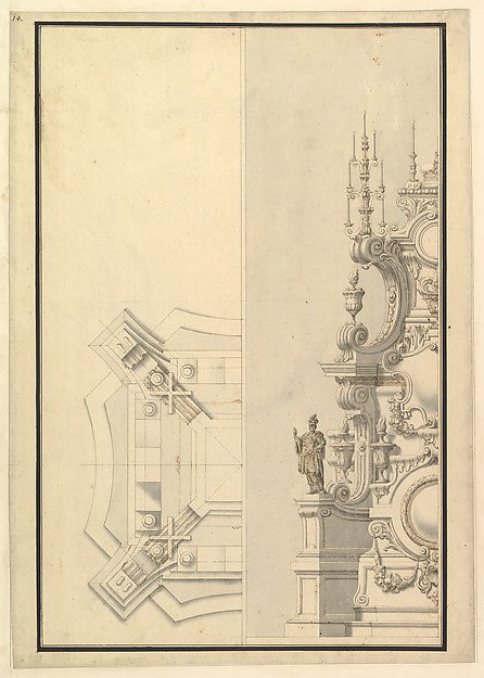 Half Ground Plan and Half Elevation of a Catafalque  surmounte,  Poster Print Wall Art