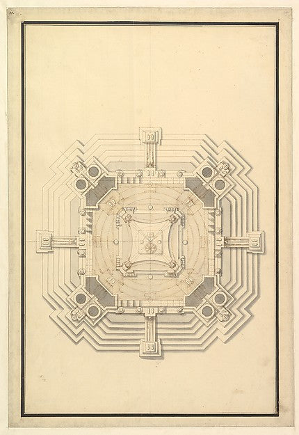 Ground Plan for a Catafalque for a Duke de Berri  probably Cha,  Poster Print Wall Art
