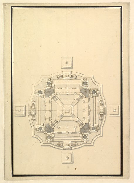 Ground Plan for a Catafalque 1696–1756-Workshop of Giuseppe Ga,  Poster Print Wall Art