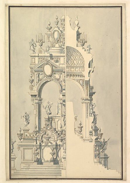 Half Elevation and Half Section of Catafalque for a Duchess of,  Poster Print Wall Art