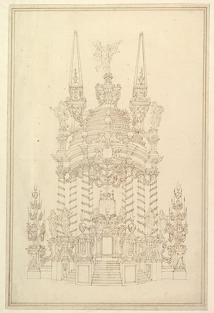 Elevation of a Catafalque -  Wreathed Columns Supporting a Stepp,  Poster Print Wall Art