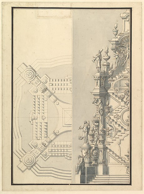 Half Elevation and Half Ground Plan for a Catafalque 1696–1756,  Poster Print Wall Art