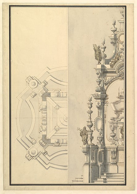 Half Ground Plan and Half Elevation for a Catafalque with Roya,  Poster Print Wall Art
