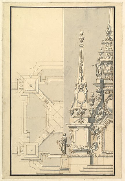 Half Ground Plan and Half Elevation for a Catafalque for a Pri,  Poster Print Wall Art