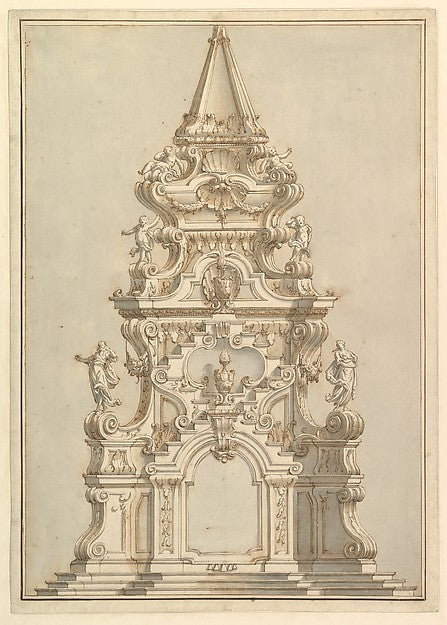 Elevation for a Catafalque Surmounted by Squat Obelisk  Decora,  Poster Print Wall Art
