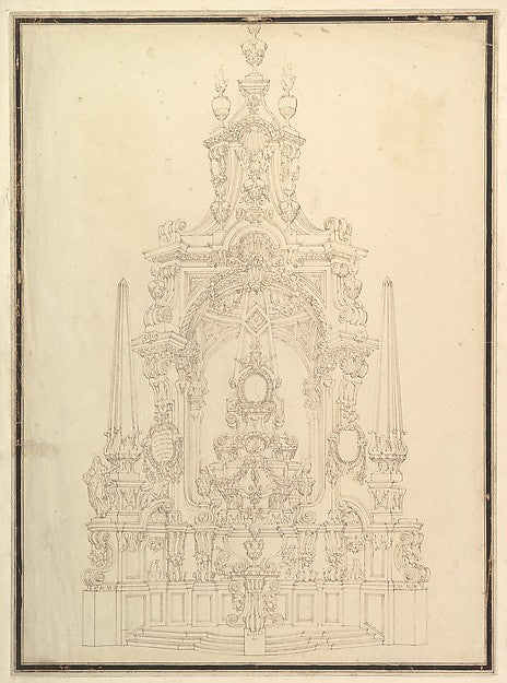 Elevation of a Catafalque -  Obelisks at the Corners and One in,  Poster Print Wall Art
