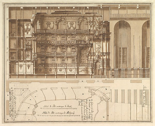 Designs for the Theater at Nancy: Longitudinal Section and Hal,16x12"(A3) Poster