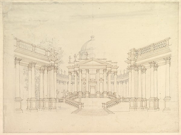Design for Stage Set -  Centralized Villa with Cupola  and Colon,  Poster Print Wall Art
