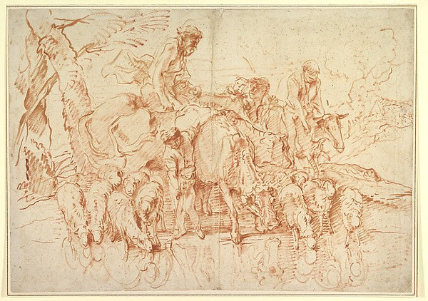 Pastoral Journey with Flocks and Herds at a Stream 1660–64-Gio,16x12"(A3) Poster