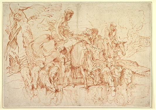 Pastoral Journey with Flocks and Herds at a Stream 1660–64-Gio,16x12"(A3) Poster