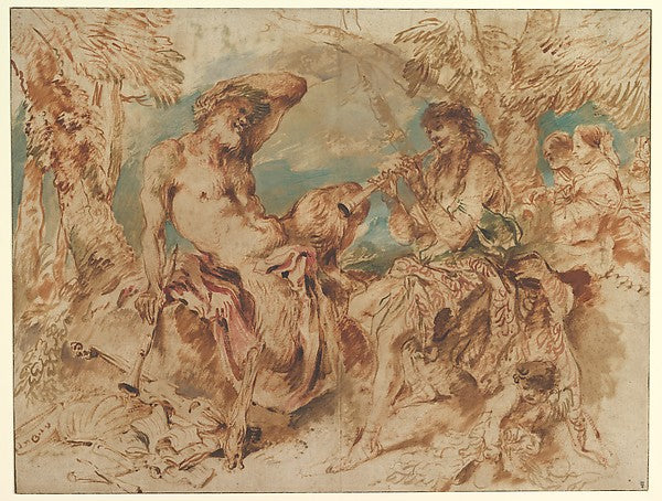 Youth Playing a Pipe for a Satyr 1645–50-Giovanni Benedetto Ca,16x12"(A3) Poster