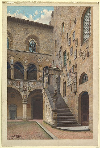 View of the Bargello Courtyard in Florence 19th cent-S. Cecchi,16x12"(A3) Poster