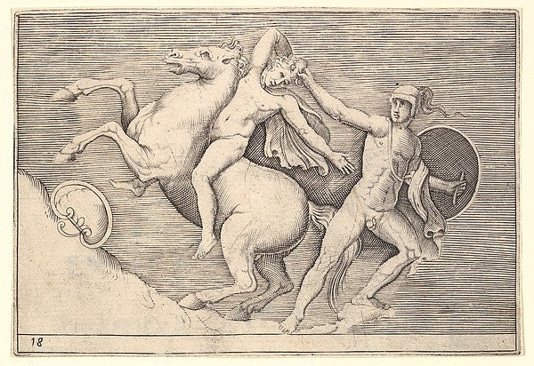 Warrior Pulling a Rider from His Horse  from "Ex Antiquis Camo,  Poster Print Wall Art