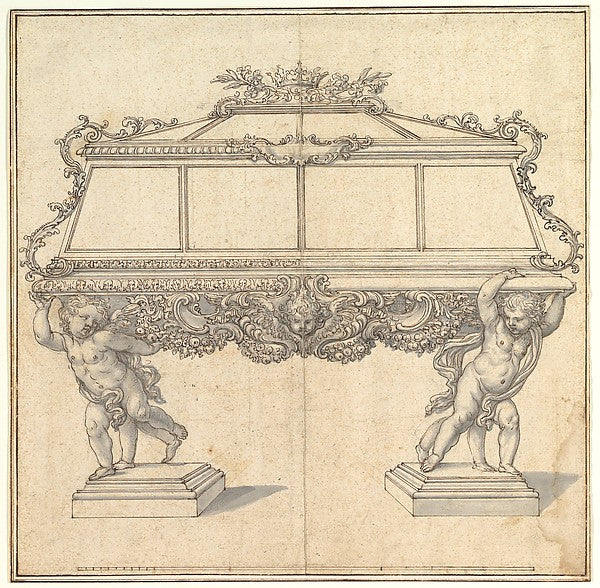 Design for a Sarcophagus Supported by Putti for the Church of,  Poster Print Wall Art