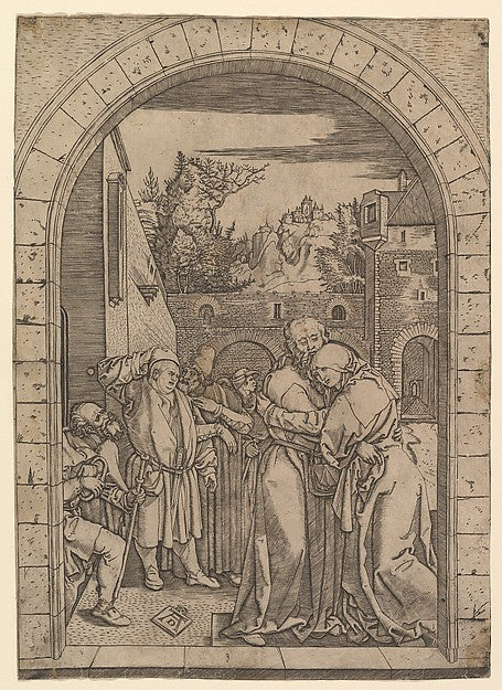 Joachim embracing Saint Anne under the golden gate in Jerusale,  Poster Print