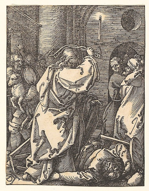 Christ Expelling the Money Lenders  from The Small Passion c15, Poster Print