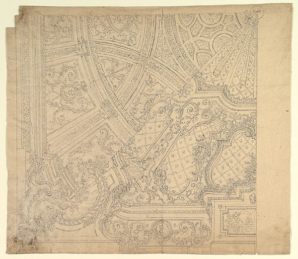 Halved Alternate Designs for a Painting Ceiling 1700–1780-Attr,  Poster Print Wall Art