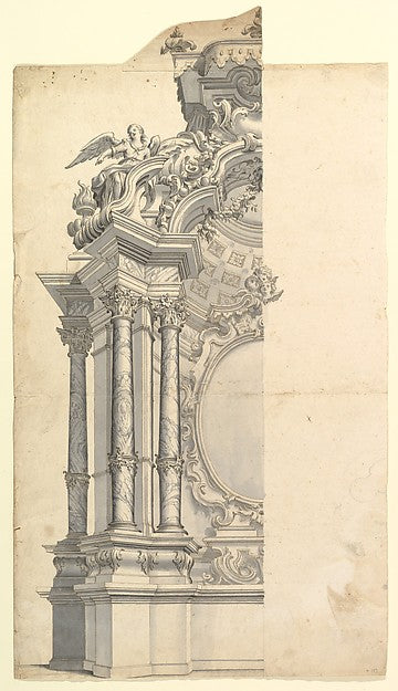 Halved Design for an Altar with Angel and Putti 1700–1780-Anon,  Poster Print Wall Art