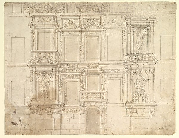 Design for Exterior Wall Elevation 17th cent-Anonymous,Italia,  Poster Print Wall Art
