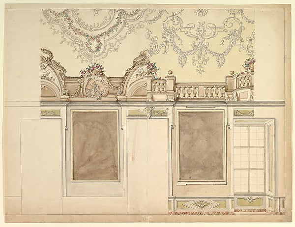 Two  Alternate Elevations for an Interior Wall 1700–1780-Anony,16x12
