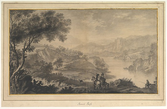 Hilly Landscape with Two Cavaliers and Other Figures in the Fo,16x12"(A3) Poster