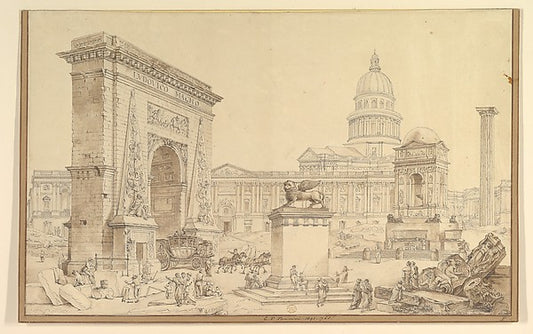 Monuments of Paris 18th cent-circle of Hubert Robert,16x12"(A3) Poster