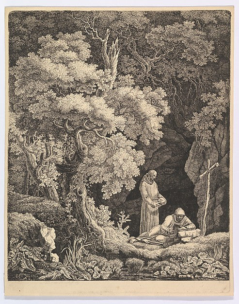 Two Monks in Contemplation in a Forest 1809-Carl Baron von Vit,16x12"(A3)Poster