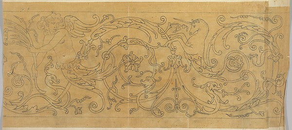 Rinceau Border with Unicorn and Inlay on copper  Italian 18th,  Poster Print Wall Art
