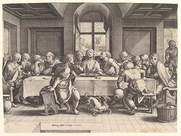 The Last Supper 1585-Hendrick Goltzius,After Pieter Coecke va,  Poster Print Wall Art