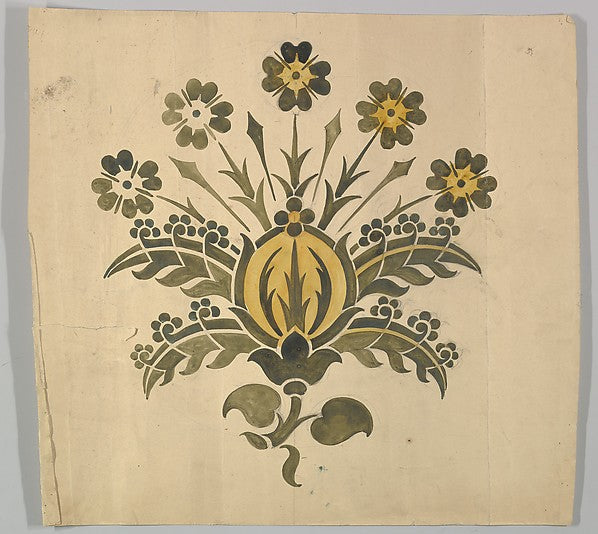 Green and Yellow Stylized Flower for Wall Stencil late 19th–ea,  Poster Print Wall Art