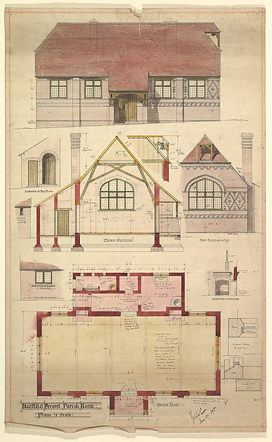 Plan  Parish Room  Hartfield Peverel 1895-Ernest Geldart,  Poster Print Wall Art
