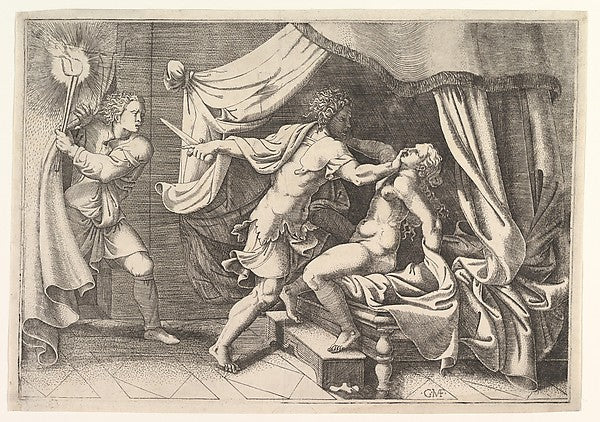 Tarquin attacking Lucretia  a servant at left witnessing the s,  Poster Print Wall Art