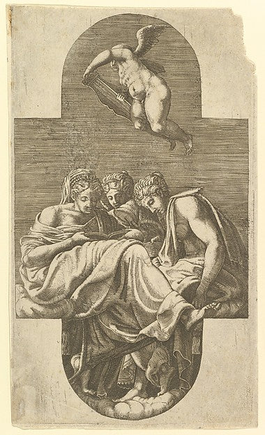 After Giorgio Ghisi , After Francesco Primaticcio:Three Muse-16x12"(A3) Poster