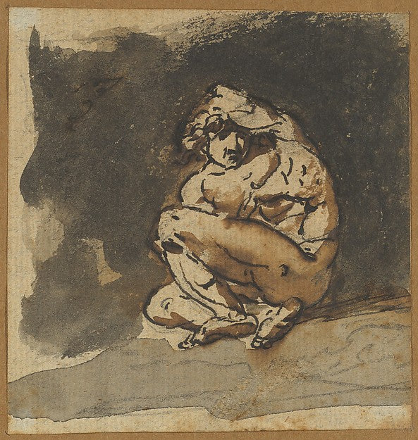 Study of a Male Nude  Trying to Hide Himself mid-18th–early 19,  Poster Print