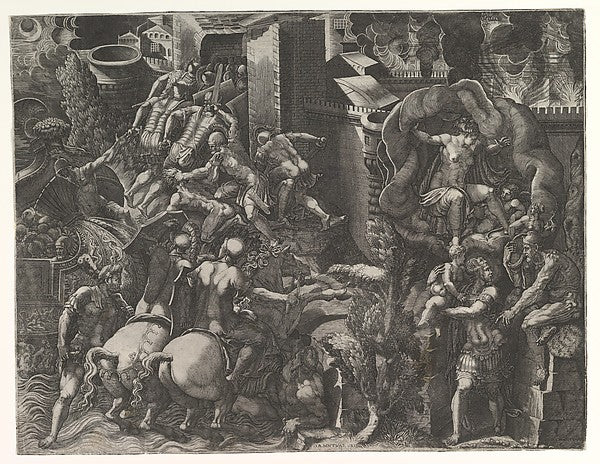 The Fall of Troy and Escape of Aeneas mid-1540's-Giorgio Ghisi, Poster Print