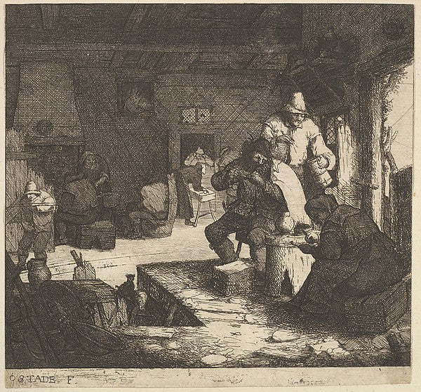 Smokers at the Inn 1610–85-Adriaen van Ostade ,  Poster Print