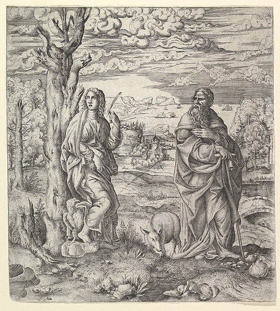 Saint John and Saint Anthony c1543-Etched by Master I 0 V,Des,  Poster Print Wall Art