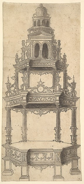 Hexagonal Raised Platform with an Architecturally-Shaped Canop,  Poster Print Wall Art