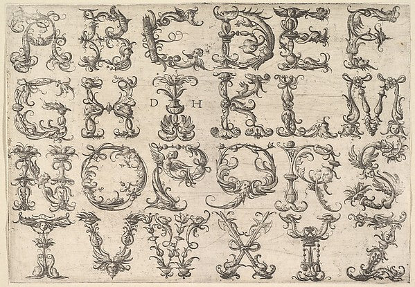 Ornamented Roman Majuscule Alphabet c1520-Daniel Hopfer,16x12"(A3) Poster